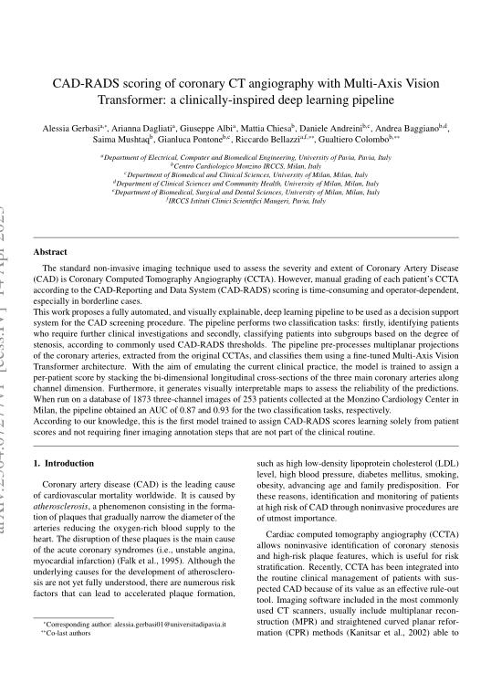 多軸視覺轉(zhuǎn)換器冠狀動脈CT血管成像的CAD-RADS評分：臨床啟發(fā)的深度學習管道   PDF 下載 圖1