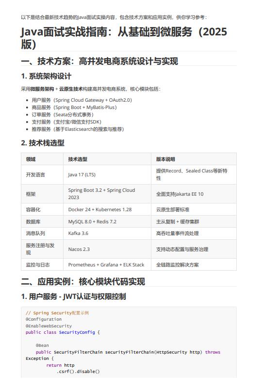 Java開發(fā)基于微服務(wù)架構(gòu)的高并發(fā)電商系統(tǒng)設(shè)計(jì)與面試實(shí)戰(zhàn)指南：技術(shù)方案、應(yīng)用實(shí)例及性能優(yōu)化文檔的主要內(nèi)容 PDF 下載   圖1